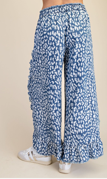 ANIMAL PRINT CHAMBRAY PANTS