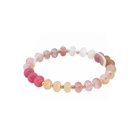 PINK AND RED NATURAL STONE BEADED STRETCH BRACELET