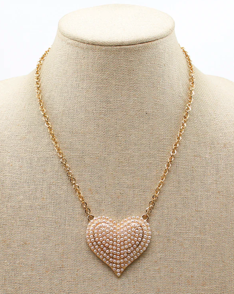 GOLD PEARL STUDDED HEART NECKLACE