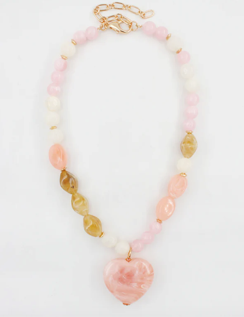BLUSH PINK BEADED HEART NECKLACE