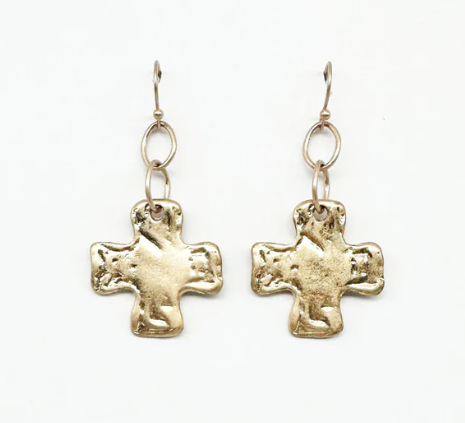 HAMMERED CROSS DANGLE EARRINGS