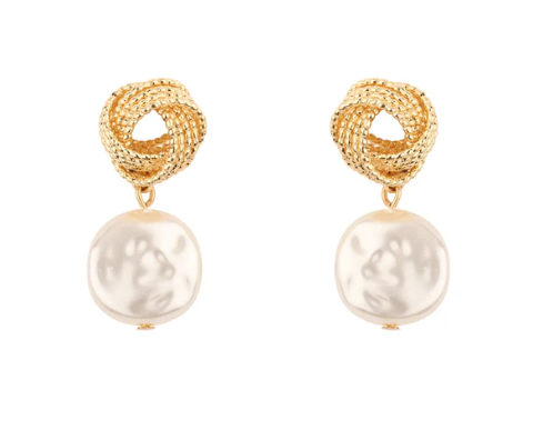 GOLD LAYERED KNOT AND PEARL EARRING