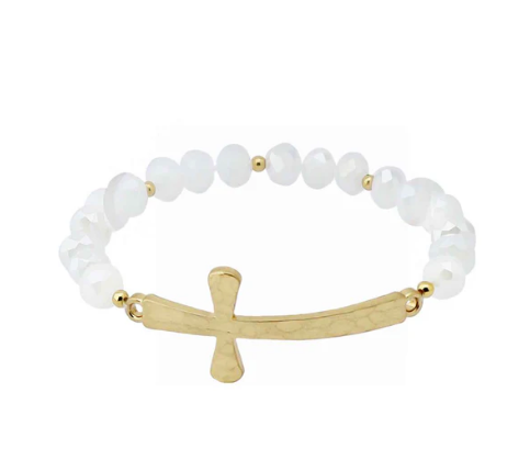 WHITE CRYSTAL CROSS BRACELET
