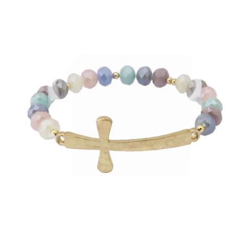 MULTI CRYSTAL CROSS STRETCH BRACELET