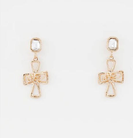 HAMMERED CROSS DROP EARRING