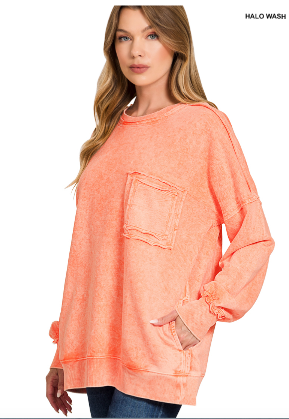 HALO SNOW WASHED FRENCH TERRY POCKET PULLOVER
