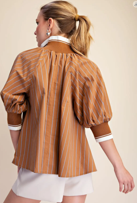 HALF ZIP STRIPED TOP