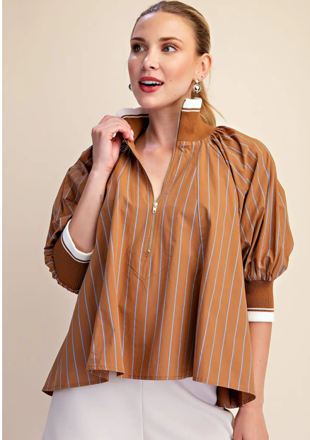 HALF ZIP STRIPED TOP