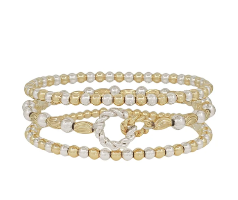 OVAL GOLD/SILVER BEADED LINK BRACELET