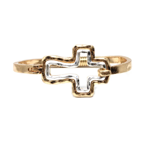 GOLD WITH SILVER HINGED BRACELET