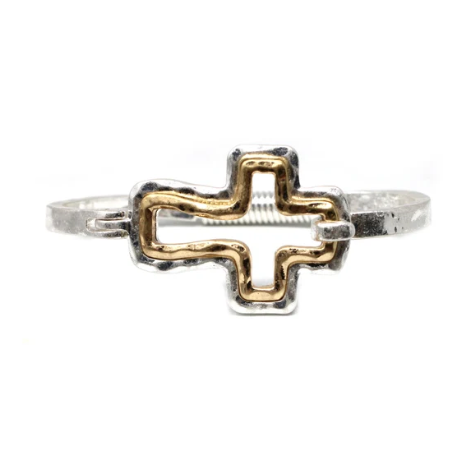 SILVER WITH GOLD HINGED BRACELET