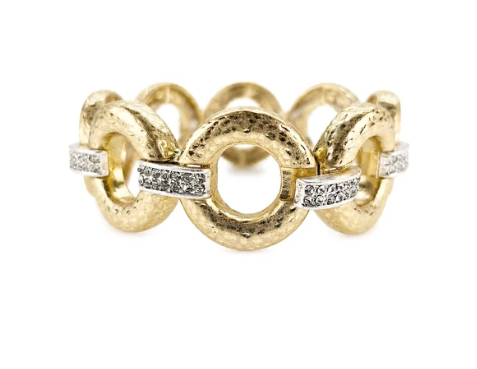 WORN GOLD TEXTURED OPEN CIRCLE WITH RHINESTONE BRACELET