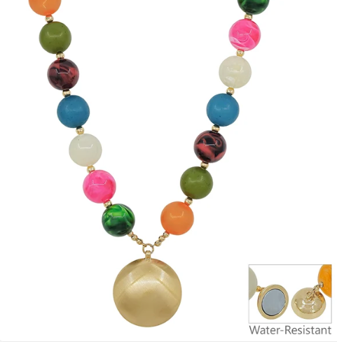MULTI COLORED BEADED PENDANT NECKLACE
