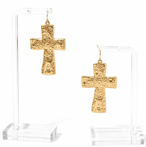 TEXTURED WORN GOLD CROSS EARRING