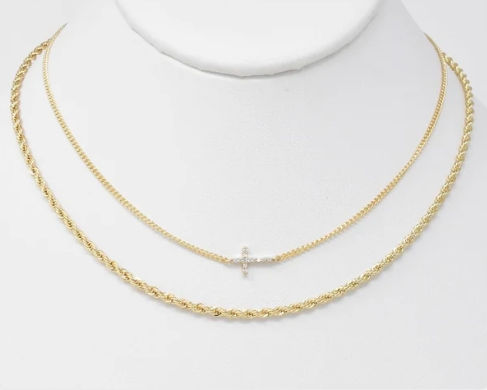 DOUBLE LAYER CROSS NECKLACE