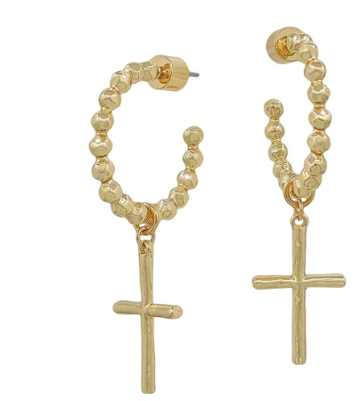 BALL HOOP CROSS CHARM EARRING