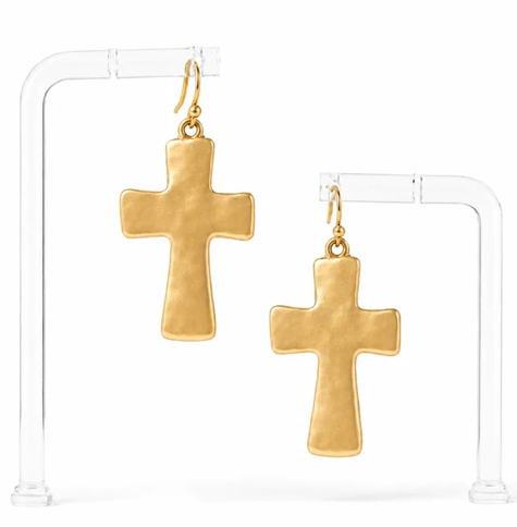 SMALL HAMMERED CROSS EARRING