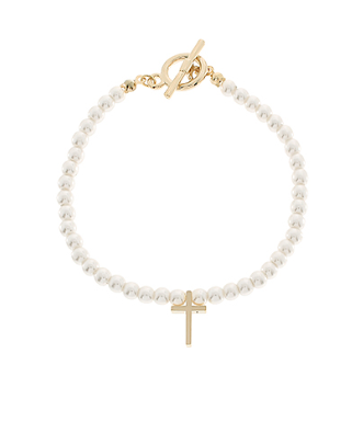 DAINTY PEARL BRACELET WITH CROSS