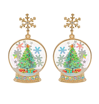 CHRISTMAS TREE SNOW GLOBE EARRING