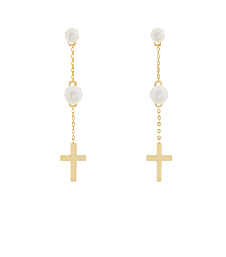 PEARL AND CROSS DROP EARRING