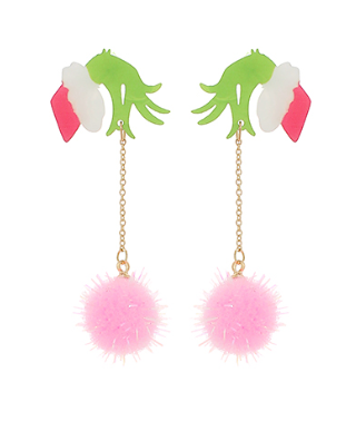GRINCH DANGLING POMPOM EARRING