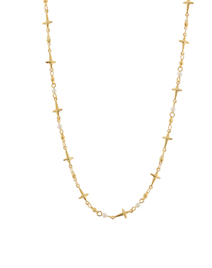 CROSS AND PEARL LINK CHAIN NECKLACE