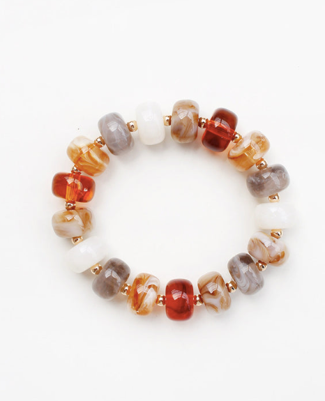 BROWN MULTI ACRYLIC OVAL BEADED BRACELEET