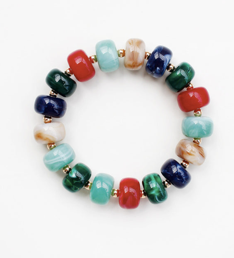 NAVY MULTI ACRYLIC OVAL BEADED BRACELET