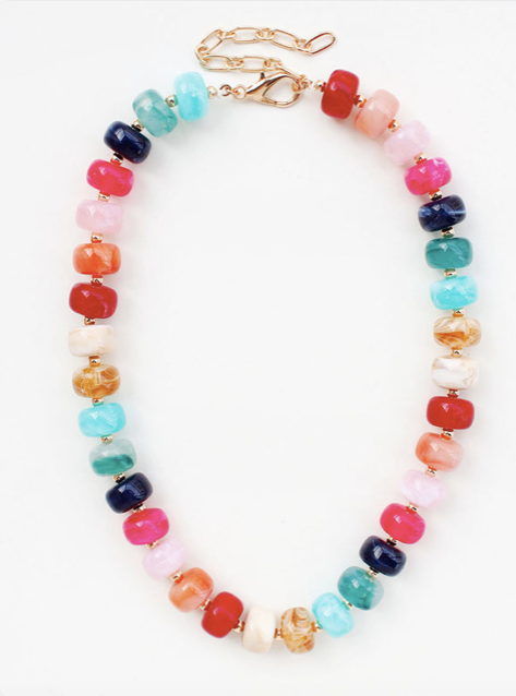 BRIGHT MULTI OVAL ACRYLIC BEADED NECKLACE