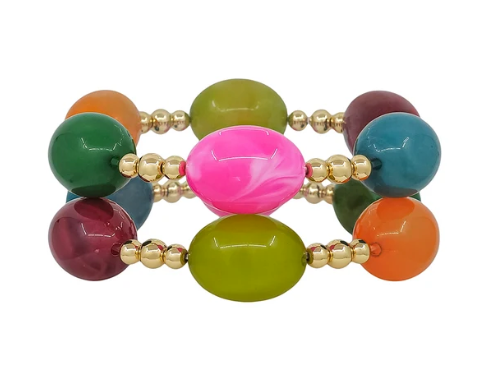 MULTI COLOR OVAL BEADED BRACELET SET