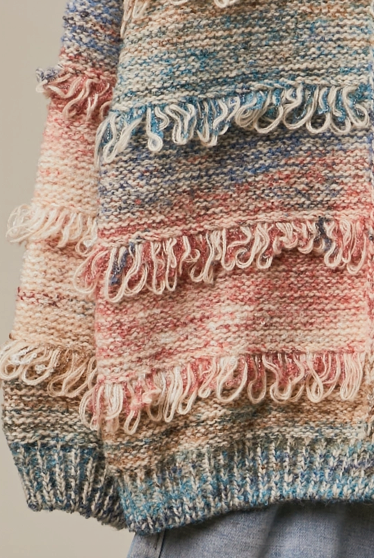 MULTI-COLOR TEXTURED KNIT SWEATER/CARDIGAN