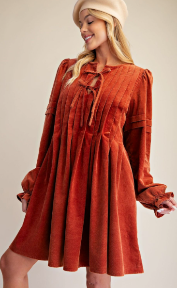 CORDUROY PLEATED DRESS